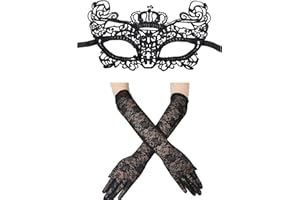 Mmgoqqt Lace Gloves, Black Lace Crown Mask, for Halloween Disco Cosplay Evening Gloves Wedding Prom Party Costume Accessories