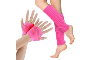YOLEV Neon Leg Warmers and Fishnet Gloves Set 80s Accessories for Women Stretchy Neon Clothes Femboy Clothing for Party Costume and Sports Yoga Supplies