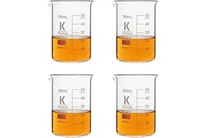 LABBOX KENZIUM – Pack 4 x Beaker | 50ml | Borosilicate Glass 3.3 | Low Form | with Printed Graduation, with Spout | for Liquids, High Resistance, Autoclavable
