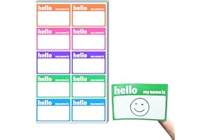 TOWNSTIX 200 Sztuk - Naklejki Hello My Name Is, Witam Mam Na Imię, Naklejki z Imionami - 5 Kolorów, 75 x 50 mm