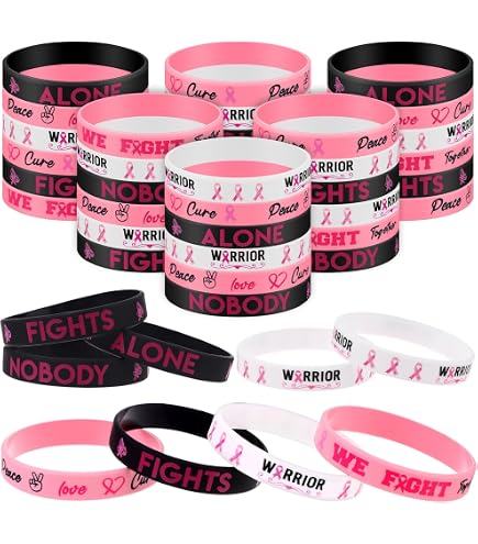 48 Bracelets Silicone Octobre Rose - Sensibilisation Cancer Du Sein, Messages D’espoir, Taille Unique - 4