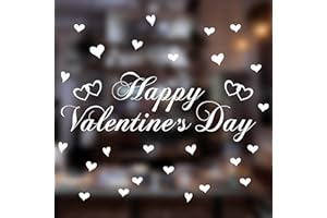STICKERS4 Large White Happy Valentine's Day with Heart Window sticker - Valentines Decorations Happy Valentines Day Banner for Home or Shop Decoration