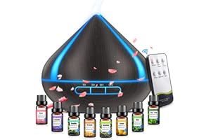 VAAGHANM 500 ML Diffuser Für Ätherische Öle Mit 8 Ölen, Aromatherapie Diffuser Mit Fernbedienung, 4 Timer, Automatische Wasserlose Abschaltung Für Großer Raum Schwarz