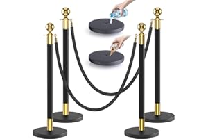 kaiyomi 4Pcs Stanchions with Black Velvet Ropes Set, 5 Feet Velvet Ropes and Posts Poles for Red Carpet Party Decoration and 360° Photo Booth (Golden & Black)
