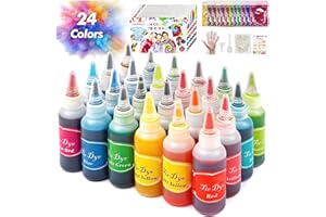Owelth 24 Colores Tie Dye Kit, Tinte Ropa Pinturas Textiles para Ropa Permanentes para Camisa, Shirts, Hoodie, Tinte de Ropa Actividades de Grupo Creativos, Regalo de Bricolaje para Niños Mujeres