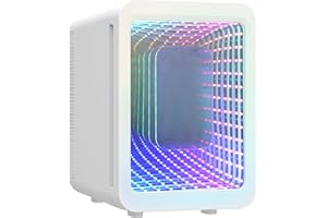 ARTETHYS Mini Fridge for Bedrooms, 4L Car Skincare Fridge with LED Mirror, Gaming Fridges with Infinity Effect for Home Office Skin Care, 220V AC/12V DC