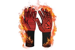 Beesgarden BBQ Gloves extreme heat resistant 800°C / 1472°F, Silicone Non-Slip Grilling bbq Gloves Oven Mitts Oven Gloves for Barbecue, Grilling, Cooking, Baking, Smoker - Red, L/XL/XXL Size