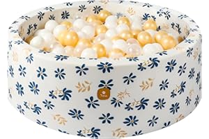 Dodozen Piscina de Bolas 90x30cm/200 Bolas ∅ 7cm para Bebé/Niño - Redonda de Espuma Viscoelástica Terciopelo Súper Suave - Tourbillon de Pétales: Blanco/Transparente/Dorado
