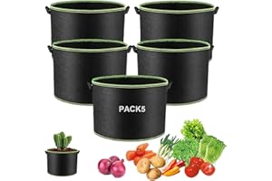 Lot de 5 pots de fleurs Uhat en tissu non tissé avec sangles de poignées pour intérieur et jardin 1 Gallons (18D*15H) Bordure verte.