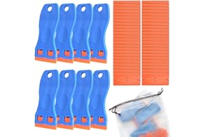 SHUIYUE 8 raspadores de cuchillas de afeitar de plástico, con 80 cuchillas de afeitar de plástico y bolsa impermeable, para quitar etiquetas autoadhesivas, limpieza de vidrio