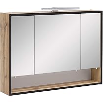 Armoire De Toilette Avec Miroir Schildmeyer Nora - Chêne Rustique - 80,5x16x72,3cm - 3 Portes, 6 Étages Verre