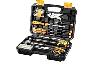 DEKOPRO Kit di utensili manuali generici per la casa con custodia in plastica, kit di attrezzi multiuso per la casa, include strumenti essenziali per riparazioni in ufficio e università, 50 pezzi
