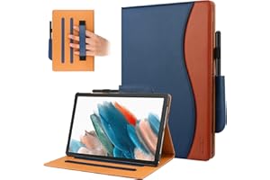 HoYiXi Custodia compatibile con Samsung Galaxy Tab A8 10.5'' 2021 SM-X205/SM-X200 Business Cover con Porta Carte e Cinturino da Mano Custodia per Samsung Galaxy Tab A8 10.5'' 2021, blu & marrone