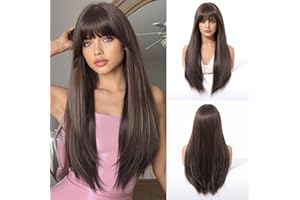 Esmee Długa Czekoladowo Brązowa Prosta Peruka Damska Syntetyczne Włosy Naturalnie Wyglądające Odporne na Temperaturę Peruka do Użytku Codziennego i na Imprezy