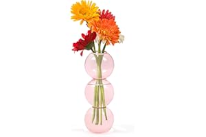 FNG8 Jarron Cristal Decoracion Rosa de 16,5 cm - Florero Cristal Decorativo para Plantas Hidropónicas, Flores Frescas, Eucalipto - Jarron Flores de Burbujas Minimalista para el Hogar