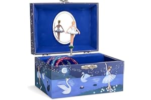 Jewelkeeper - Carillon Portagioielli per Bambina con Ballerina Rotante e Design Glitterato - Custodia in Legno per Gioielli con Melodia del Lago dei Cigni - Dimensioni 14,9 x 10,8 x 8,6 cm