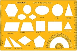 Liquidraw Geometry Shapes Template Stencil Protractor Circle Ellipse Oval Triangle Square Hexagon Pentagon Rectangle Templates for Drawing Rulers Technical Drafting Stencils Engineering Architecture