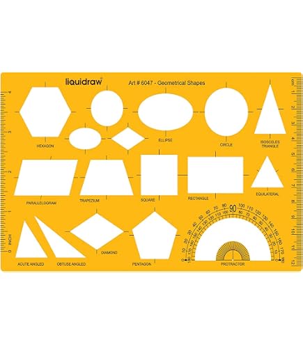 4 Stencil Geometrici A Cerchio - Righelli Per Disegno Tecnico - Modelli Cerchio, Ellisse, Triangolo, Quadrato - Verde