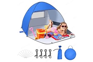 Jsdoin Strandmuschel Pop Up mit UV SchutzPop UpZelt Strandzelt,Koffertauglich Zelt für L (2-3) Personen/XL (3-4) Personen inkd. Wurfzelt Beach Tent für Camping Garten Familien mit Tragetasche