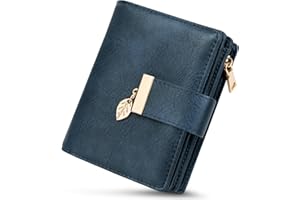 WACCET Portefeuille Femme Petit, Porte Monnaie Femme avec Blocage RFID en Cuir PU Grande Capacité avec 14 Slots de Carte et Poche à Fermeture Éclair Pièces Court Porte Feuille pour Femmes
