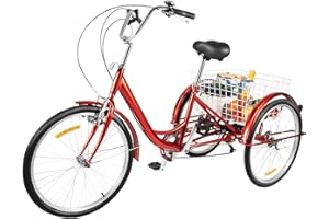 Ealtqund Triciclo para adultos, 20 pulgadas, 6 velocidades, 3 ruedas, con cesta de la compra, bicicleta para adultos, hasta 120 kg, triciclo de altura regulable, bicicleta de crucero para personas