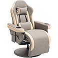 HOMCOM Reclining Gaming Chair, 360° Swivel Racing Video Gaming Manual Recliner with Footrest, Headrest and Cup Holder, PU Leather Armchair with Storage Pocket, Grey