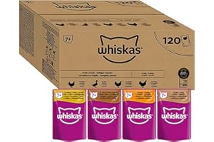 WHISKAS - 7+ Senior Wet Cat Food Pouches - 120 x 85 g - In Jelly - Bulk Cat Food Megapack - 120 Pouches