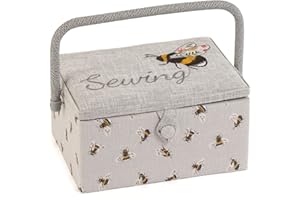 ‎HOBBY GIFT Hobby Gift Medium Näh-Aufbewahrungsbox, Holz/Stoff, Gestickte Nähbiene