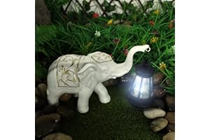 HIAME Figurines de décoration de Jardin - Lumière solaire - Éléphant - Canard - Sculpture solaire éclairée pour l'extérieur - Sculpture en résine - Statues d'animaux avec lumière solaire (B)