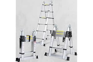 SWANEW Scala telescopica in alluminio, 3,8 m, con stabilizzatore triangolare, pieghevole, antiscivolo, multiuso, portata 150 kg (1,9 + 1,9 m)