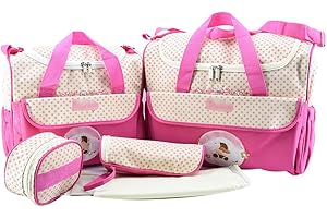 Jitong 5 Pezzi Set di Borse per Mamma/Ricamata Borsa a Tracolla Bambino/Fasciatoio per Pannolini/Borse Termiche Biberon (Rosa, Taglia unica)