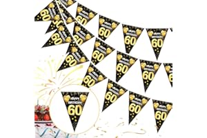 BLUELVES 60. Geburtstag Girlande Banner,60er Geburtstag Schwarz Gold Wimpel Banner,60 Geburtstag Wimpelgirlande,60 Jahre zum Birthday Aufhängen Wimpelkette,60 Geburtstag Deko Wimpel für Frauen und Mann