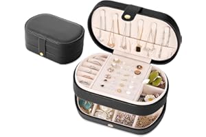 E-MANIS Voyage Boîte à Bijoux pour Femme et Fille,Boîte à Bijoux de Super Pratique 3 Couches,Boîte à Bijoux pour Bagues,ColliersBoucles d'oreilles,Bracelets,Cadeau (Noir)