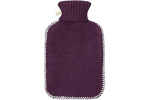 UMOI Bouillotte de haute qualité en caoutchouc naturel 1.8 litres avec housse en tricot fin gris foncé et couvercle à coutures blanches (Violet)