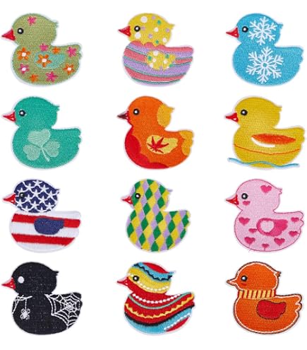 Lot De 12 écussons Thermocollants En Forme De Canard - 12 Couleurs, Pour Vêtements, Sacs, Déco DIY