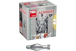 TOX Metall-Hohlraumdübel Acrobat 68 mm verzinkt mit metrischer Schraube M8 x 71 mm M, für Befestigungen in Gipskartonplatten und geringen Hohlraumtiefen, 25 Stück, 035101181, grau, M8x68mm