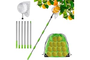 KOMABLEN 2.4M Recoge Frutas Telescopico, Recogedor de Frutas Acero Inoxidable Ligero y Bolsa de Tela, Recogedor Recolector de Frutas para Manzanas, Naranjas, cítricos Fruit Picker Diameter 16 cm