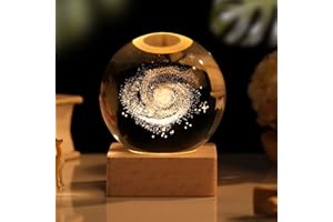 LIAMOSTEE 3D Kristallkugel Nachtlicht, USB 3D Sonnensystem Planeten Kristallkugel Nachtlicht Kreative Nachtszene Astronomie LED Ball Lampe,Mit Holzsockel, 3D Solar System Crystal Ball Moon Ball