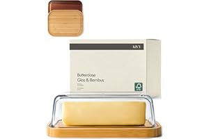 ‎KIVY KIVY Butterdose Glas mit luftdichtem Deckel für streichzarte Butter - BPA Frei - Butterdosen - Butter dish - Butterschale mit Deckel - Butterdose mit Deckel - Butter Box Dose - Butterbox Bambus Holz