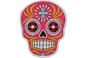 ELITEX TRAINING Parche Bordado con Velcro - Calavera Mexicana - Parche para Mochilas y Chalecos de Cross Training y Gimnasio (Rojo)