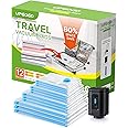 UPGOGO Combo 12 Pack Travel Vacuum Bags with Prtable Electric Pump,Vacuum Seal Bags for Clothing,Space Saver Vacuum Storage Bags,Vacuum Travel Bags for Luggage,Travel Essentials