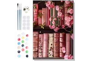 Lxmsja Bookshelf Paint by Numbers for Adults Beginner with Frame, Books Painting by Numbers for Adults on Canvas, DIY Acrylic Oil Painting Kit Art and Crafts Gifts for Home Wall Decor, 8x12inch