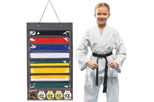 Okdance Karate Belt Display Rack, Felt Wall Hanging Karate Belt Display Holder Bag, Dust Proof Martial Arts Belts Organizer Holds for Taekwondo Sparring Medal Storage Adults Kids Gift