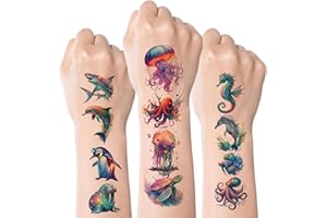 Kotkiddy 67 Pezzi Tatuaggi Temporanei Animali dell'Oceano Acquerelli per Bambini Ragazzi Ragazze Decorazioni Party Regalino Sticker per Feste Compleanno Spiaggia Piscina