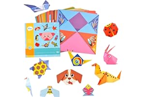 FALAFOTY Kit di Carta Origami per Bambini, 54 Fogli Carta Origami Double Face con Libro di Istruzioni (27 Modelli), Carta Origami DIY Colorata, Creativi Regalo per Ragazzi Ragazze Festa dei Bambini