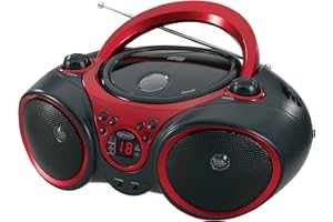 JENSEN CD-490 Portable Stereo CD Player with AM/FM Radio and Aux Line-in, Red and Black