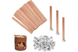 CHENYU 80 Piezas Mecha Vela Madera con 80 Bases Metal de Apoyo Natural Mechas de Madera para Velas Caseras para Hacer Velas DIY Velas Aromáticas Hechas a Mano Cortable 13 x130mm Candle Wick Accesorios
