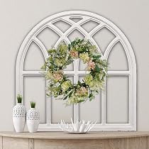 Sintosin Farmhouse Arched Window Wall Decor - 20x32 Inch Distressed Wood Frame For Rustic Home Decor