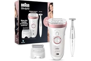 Braun Silk-épil 9-890 Épilateur pour épilation longue durée Comprend un bikini Styler Bonnet de massage haute fréquence Rasoir et tête de coupe sans fil pour femme Prise 2 broches