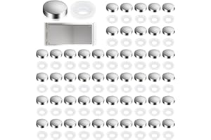 Kasoud Silver Screws Cover Caps, Round Plastic Mirror Screws Chrome Coated Screw Caps Decorative Mirror Screws Bolt Dome Caps Toilet Screws Decorative Cap Covers (50)